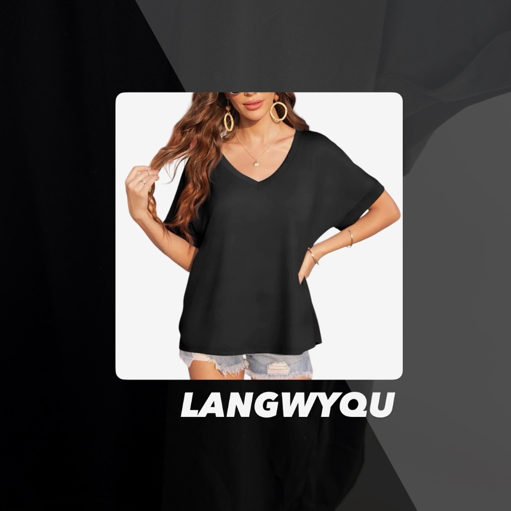 EUC Langwyqu Black V Neck Oversized Tee Shirt